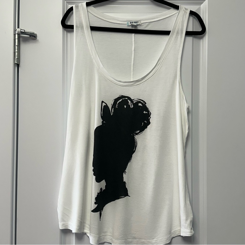 # 60.Old Navy White Tank Top with Black Silhouette Graphic